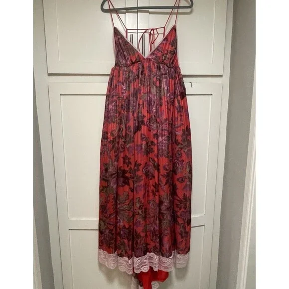 Free People Primmy Printed Midi/Maxi Dress Sz L Large Red Combo Floral $250 NWOT - Picture 2 of 8